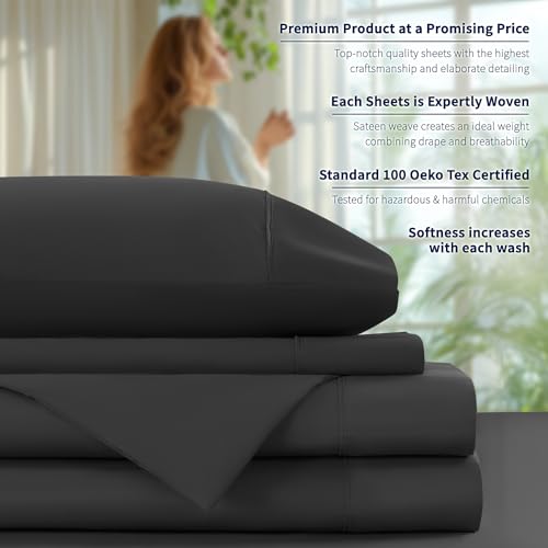 Shilucheng 100% Egyptian Cotton Queen Size Sheets Set (Black, Queen) - image 8