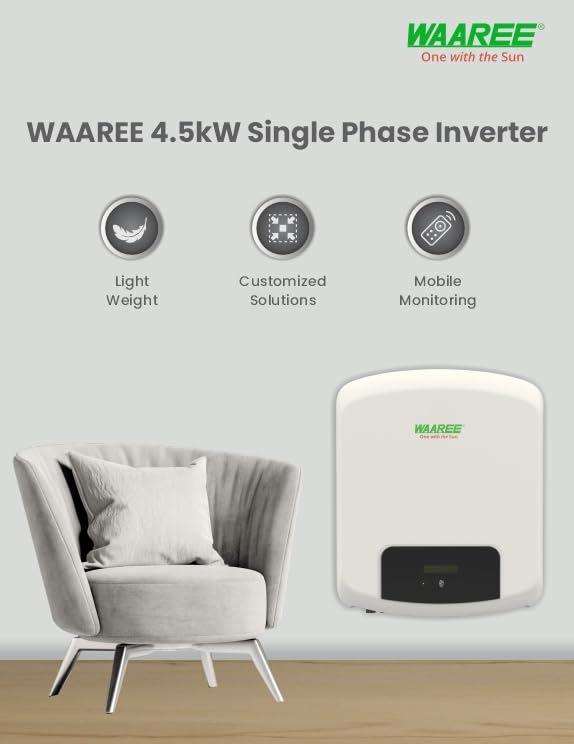 Image of WAAREE 4.5 kW Single Phase On-Grid Solar Inverter || High Efficiency, Smart MPPT, and Reliable Performance for Home & Commercial Use || Compact Design || MPPT Technology || LCD Touch