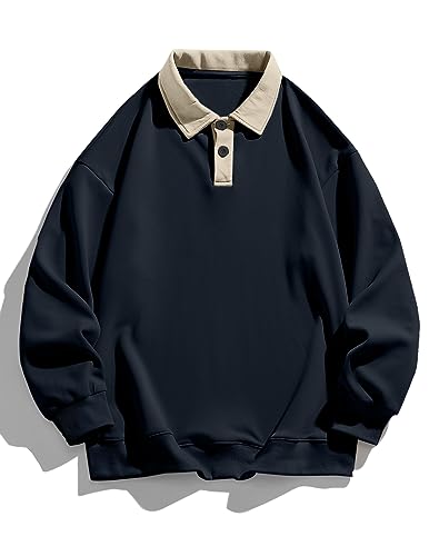 ZAFUL Men's Long Sleeve Color Spliced Polo Collar Sweatshirts