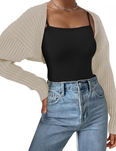 AURUZA Cropped Cardigan Shrugs for Women Bolero Open Front Crop Sweater Long Sleeve Cardigan Fall Outfits Knit Tops Clothes