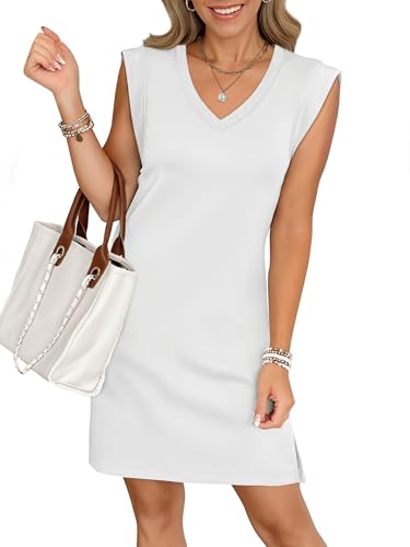 Image of ANRABESS V Neck Sleeveless Dress for Women | Mini Split Sundress, Business Casual Beach Vacation, 2026 Summer Outfits with Pockets