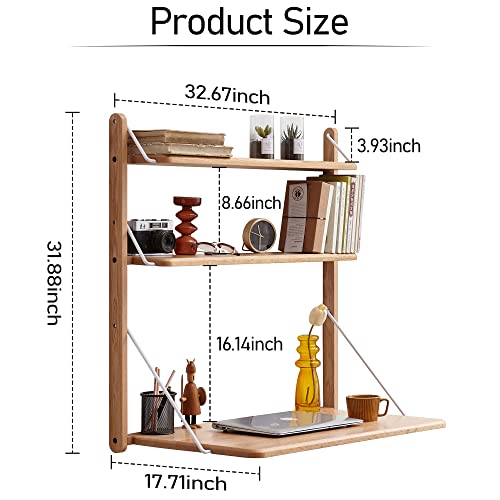 Bamskov Solid Oak Wood Wall Mounted Desk - Space-Saving Floating Desk, Versatile Ladder Desk With Storage Compartment - Ideal For Home Office, Bedroom, Or Study #TOP2