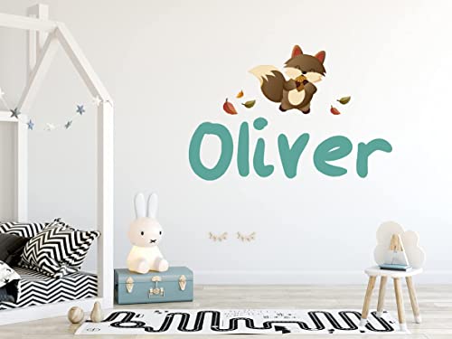 Fox Custom Name Wall Decal - Fox Wall Decal - Personalized Baby Fox Wall Art Sticker - Animal Series Wall Decal - Wall Decal For Nursery Bedroom Decoration (Wide 20"X13" Height) #TOP3