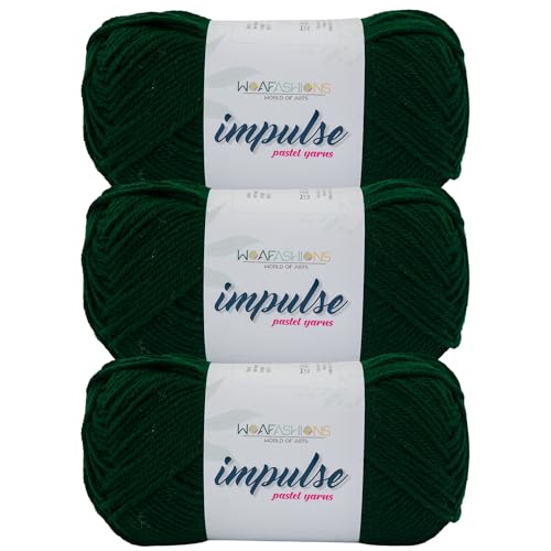 Image of WOAFashions Impulse Hand Knitting & Crochet Yarn, Premium Acrylic, 4 : Medium (Zucchini) (3x100gms / 3.5oz / 200mtr / 218yds)