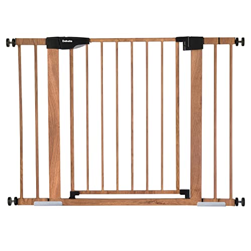 Image of Mom's Choice Award Winner-BABELIO 26-40 Inch Metal Baby Gate with Wood Pattern, Easy Install Pressure Mounted Dog Gate, Ideal for Stairs and Doorways, with Wall Protectors and Extension Kits