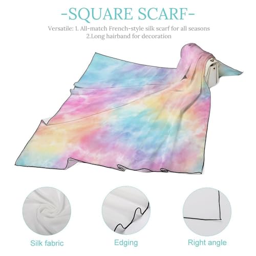 Tie-dye Pattern Pastel Rainbow Colors Women Hair Scarf Square Silk Like Head Scarves Handkerchief Satin Neck Scarf4