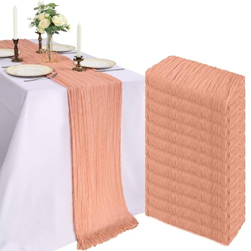CKIKU 12 Pack 10Ft Peach Cheesecloth Table Runner 23 x 120 Inch