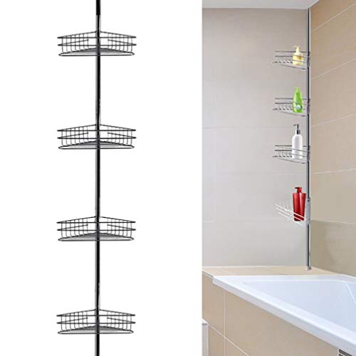 MathRose Estantes Baño Telescópica, Estantería para Ducha en Metal de Esquina,Soporte de Cromado con 4 Cestos Altura Ajustable 145-250cm,MAX.Load- 3kg Each Cestos