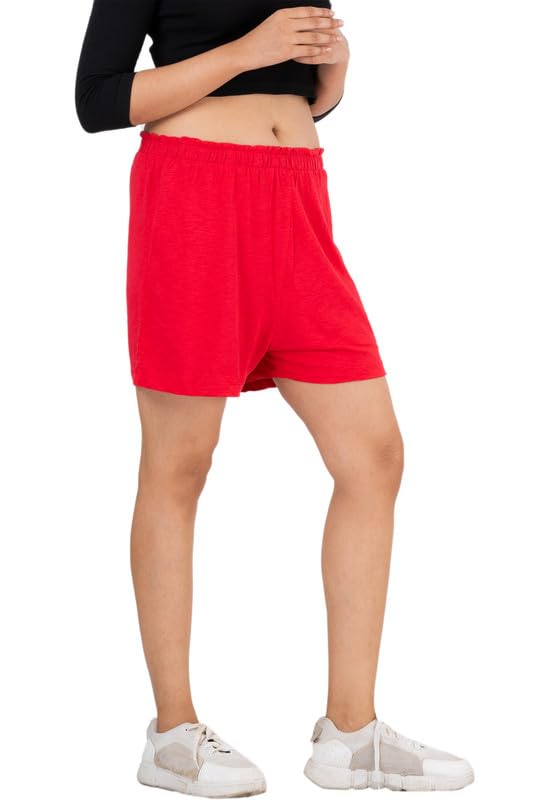 zaahii Women's Solid Regular fit mid Waist Night Short(Red)-picture-22
