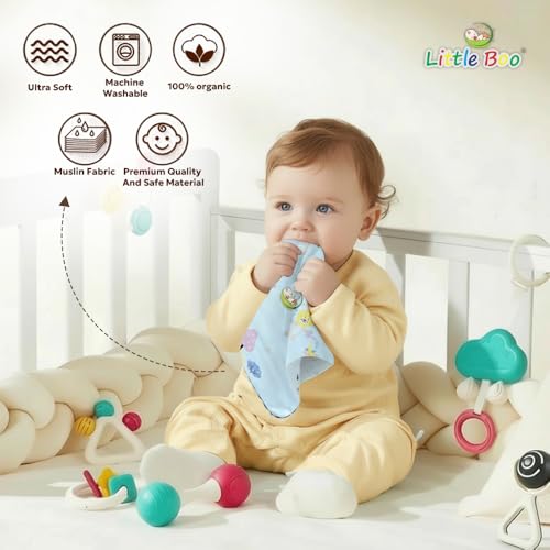 Image of Little Boo Muslin Face Hankies /Towels for Newborn Baby Extra Soft Reusable Napkins for Infants Toddlers /Kids (Pack of 5) Multicolor
