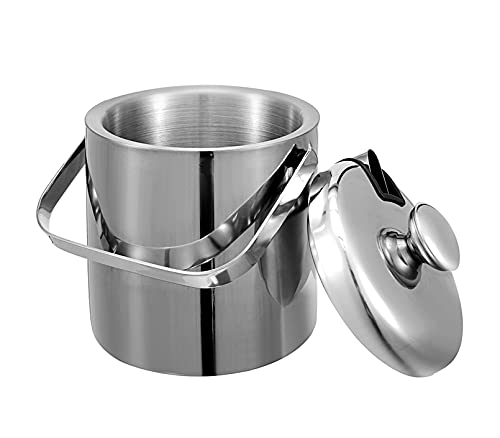 Stainless Steel Ice Buckets With Lid And Tongs Included Strainer Double-Walled Bar Ice Bucket Set For Home Bar And Parties 1.3L #TOP4