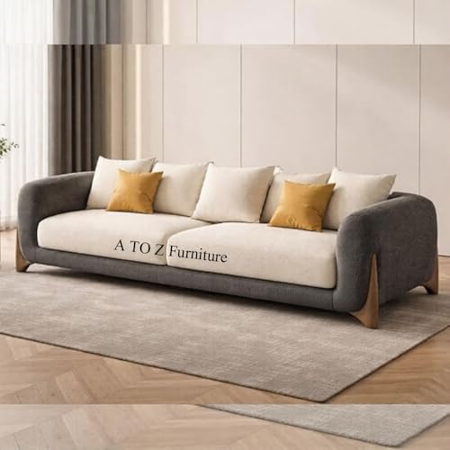 Image of A to Z Furniture Classic Chesterfield Sofa Set Luxury Chesterfield Sofa in for Home Living Room & Office (3+1=4 Seater Sofa with Ottoman Black & Beige)