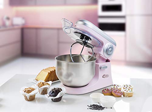 Bestron Küchenmaschine im Retro Design mit Schneebesen, Knethaken und Rührarm, Sweet Dreams, 1200 Watt, Rosa – Bild 7