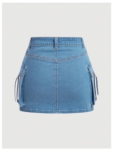 WDIRARA Women's High Waisted Denim Cargo Mini Skirt Stretchy Bodycon Jean Skirts2