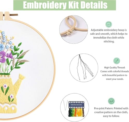 Image of GLTAYLMY 3 Pack Embroidery Starter Kit with Pattern, Stamped Cross Stitch Kits for Beginners Adults with Embroidery Hoop and Instructions, Hand Embroidery Kit