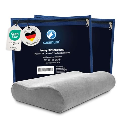 casimum® Kissenbezug aus Baumwolle für Nackenstützkissen mit Reißverschluss. Kopfkissen Schonbezug 60x30 cm, Grau, 2-Pack