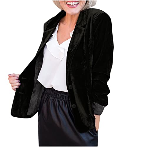 Velvet Blazers for Women Fashion Sexy Dressy Jackets Vintage Open Front Cardigan Business Casual Work Office Blazer Black