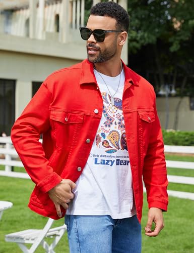 Image of Bindefon Denim Jackets for Men Trucker Jean Jacket Unlined Coats Spring Fall Outfits