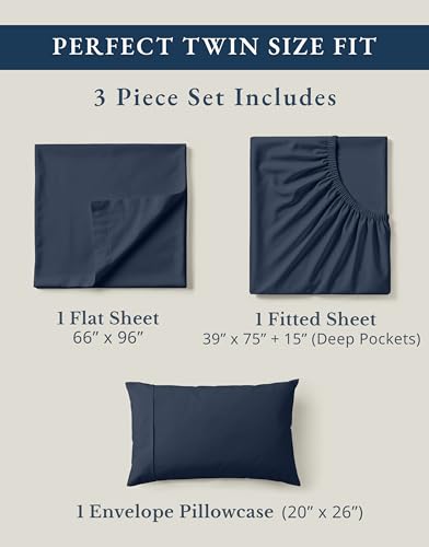 Image of LANE LINEN 100% Organic Cotton Sheets Twin Size, Mercerized Cotton Fully Elasticized Soft & Comfy Bedding Sheets & Pillowcase Set, Good for Dorm Room, Deep Pocket Fully Elasticized Sheet- Navy