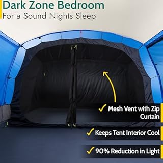 Trail Shilstone 5 Man Tent, Large Family Camping Tunnel Tent, 5000mm Waterproof, Dark Zone Bedroom, Living Area, Standing Height, Front Awning, Cable Access, Bag (L515cm x W330cm x H200cm)