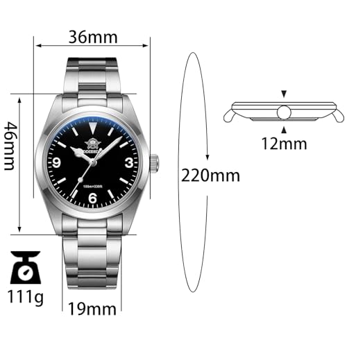 Image of ADDIESDIVE Unisex 36 MM Small Dial Quartz Analog Watch VH31 Wrist Watches Stainless Steel Sapphire Crystal Luminous Waterproof 100 M, Black Dial Steel Strap, Quartz Watch