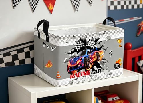 Image of Essme Rectangular Kids Baskets,Car Storage Box,Cute Basket for Kids with Handles for Room Decor, Book Bins,Shelf Basket.(Blue Car)