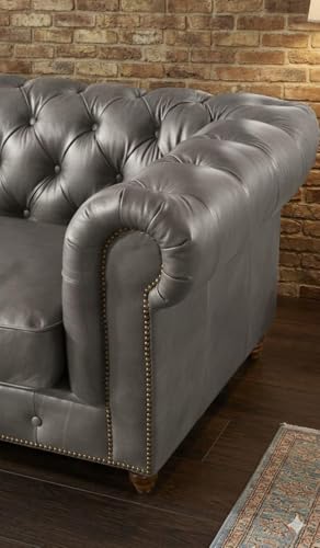 Image of UMAR ARTS Luxury Chesterfield Leatherate Sofa Set, Tufted Genuine Leatherate, Classic Living Room Furniture (1 Seater Grey)