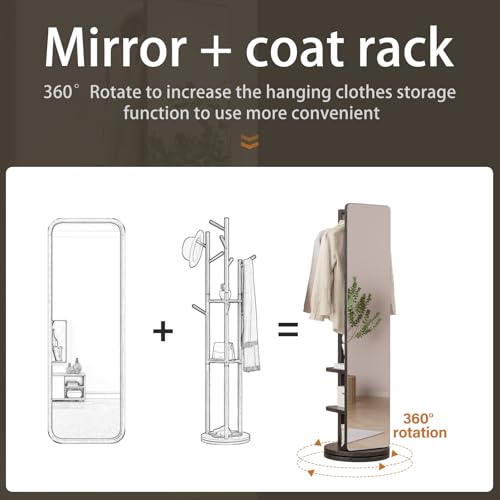 Image of WoodsWhisper Full Length Mirror Coat Rack Solid Wood Floor Mirror 66 inchx12 inch Full Length Mirror with Stand Long Mirrors for Bedroom,Living Room (Black, 66 inch Lx12 W)