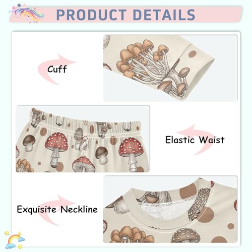 Pajama Sets Long Sleeve Various Mushroom Pattern Print Soft Comfy Sleepwear 2 Piece PJS 3-8T4