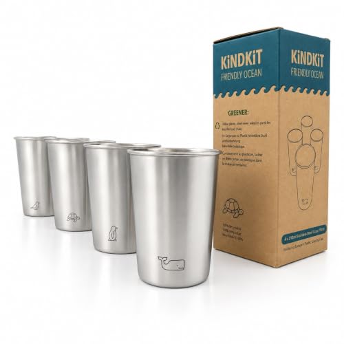 Kind Kit Edelstahlbecher Set 280 ml BPA-frei robust & spülmaschinenfest | verschiedene Motive (Ozeantiere Motive)