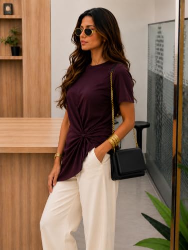 Image of Zilcon Women's Plum Twist-Knot Asymmetrical Trendy T-Shirt for Women & Girls