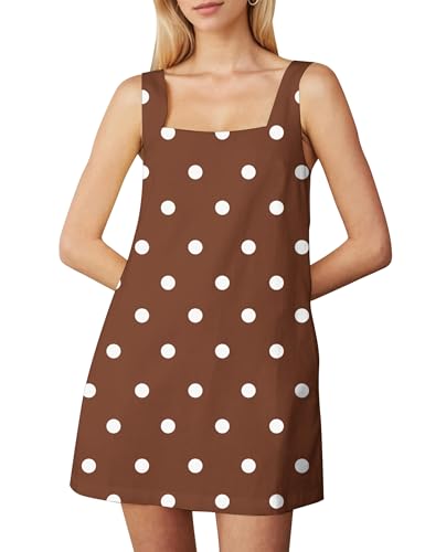 Image of Burtell Summer Sleeveless Cotton Linen Mini Dresses for Women Casual Square Neck Backless Short Dress Solid Tank Shift Dress