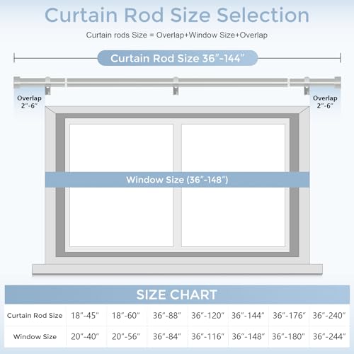 Silver Curtain Rods for Windows 72 to 144 Inch(6-12 Feet),1" Diameter Rods with Modern Style End Cap Finials,Size:36-144 Inch,Antique Silver