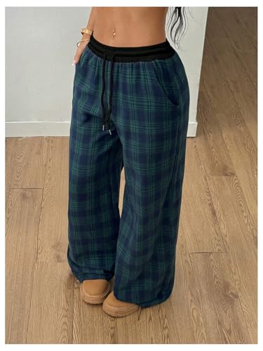 Image of SOLY HUX Women's Plaid Checkered Pants Flannel Pajama Pants with Pockets