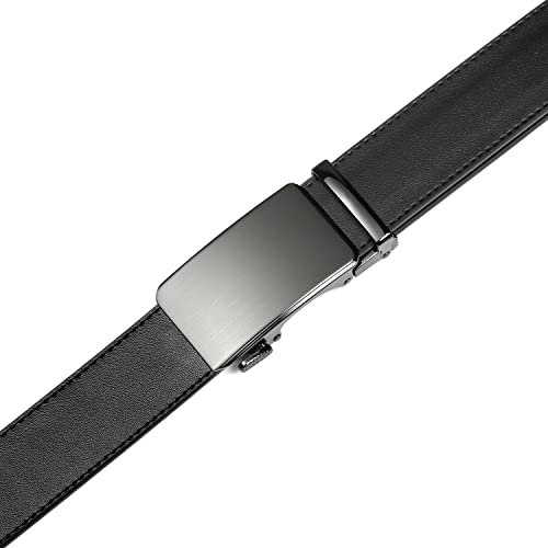 Image of Drowsmen Leather ratchet belt 1 3 /8 inch with Click Sliding Automatic Buckle, Adjustable belt Trim to Fit