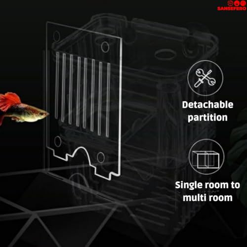 Image of SANSEFERO Breeding Box Isolation Box Fish Tank Aquarium Breeder Box Double Guppies Incubator Aquarium Rectangle Aquarium Tank (13.5cm x 7.5 cm x 10.5 cm)