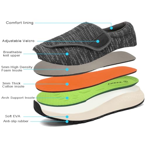 Image of Diabetic Shoes for Men and Women, Adjustable Slip-On Wide Walking Shoes for Swollen Feet, Orthopedic Foot Pain Relief, Neuropathy - EasyTop Wings