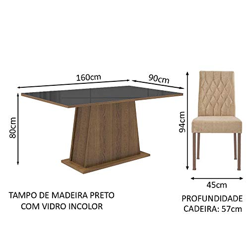 Conjunto Sala de Jantar Madesa Rafaela Mesa Tampo de Vidro com 6 Cadeiras - Rustic/Preto/Imperial