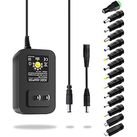 Aclorol Universal Power Adapter with Adjustable Voltage and 14 Tips Cover