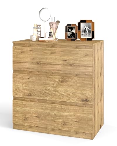 Amveya Cómoda en color roble con cajones, aparador para salón, armario con cajones, mueble de cómoda para dormitorio, cómoda de cajones, aparador para salón, cómoda con cajones moderna