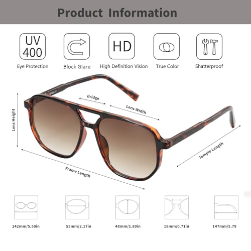 Retro Aviator Sunglasses for Women & Men Lightweight Square Shade UV400 Protection Unisex Sun Glasses Frame4