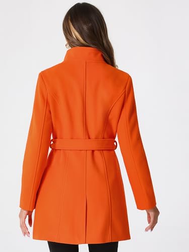 Allegra K Women's Classic Stand Collar Outwear Overcoat Long Sleeve Winter Belted Pea Coat4