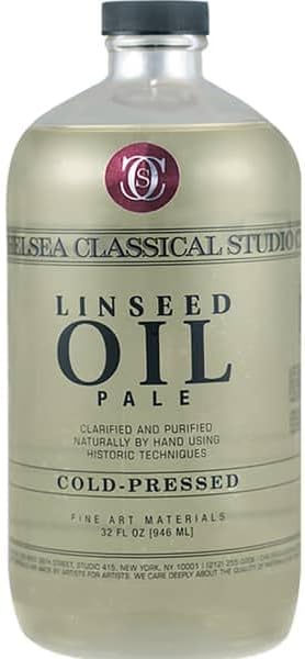 Chelsea Classical Studio Linseed Oil Paint Medium - Cold Pressed Extra Pale Naturally Clarified De-Yellowed by Natural Processed Linseed Oil - [32 oz. Bottle]