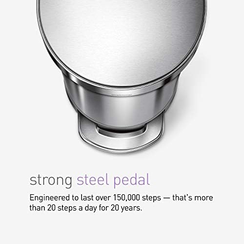 simplehuman CW2044 45L Slim Kitchen Pedal Bin, Silent Soft Close Lid, Strong Steel Pedal, Fingerprint-Proof with Antimicrobial Agent, Brushed Stainless Steel, W 25.9cm x H 62.1cm x D 54.5cm