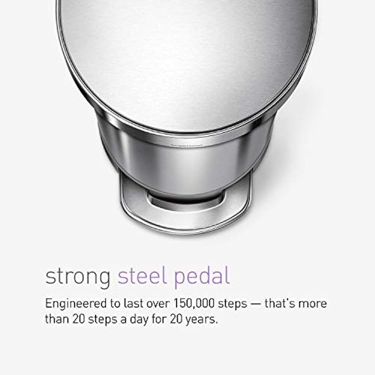 simplehuman 45 Liter / 12 Gallon Slim Hands-Free Kitchen Step Trash Can, White Stainless Steel