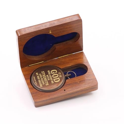 Brújula de latón sólida con caja de madera grabada miniatura 2