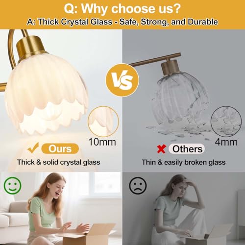 Image of Bathroom Light Fixtures, 2-Light Gold Vanity Light Fixtures with White Tulip Glass Shades, Bathroom Lighting Fixtures Over Mirror for Bedroom, Living Room & Hallway (Bulbs Not Included)