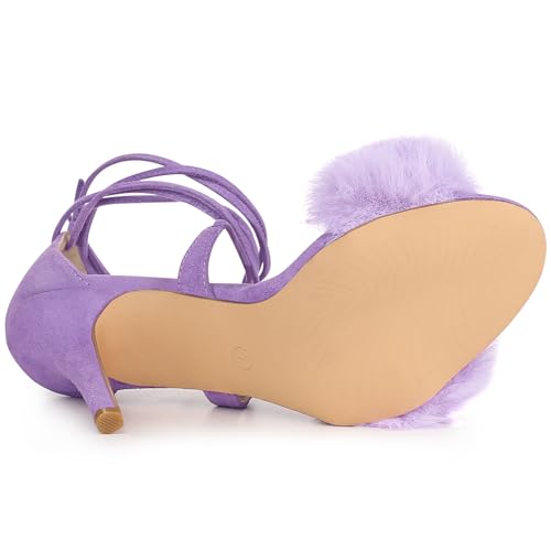 Allegra K Allegra K Women's Faux Fur Stiletto Heel Purple Lace Up Heels Sandals 9 M US