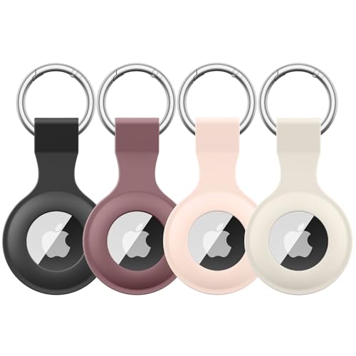 4 Pack Airtag Case Holder for Apple Air Tag, Airtag Case with Anti-Lost Keychain, Silicone Protective Cover for Kids' Backpacks, Dog Collars, Luggage,