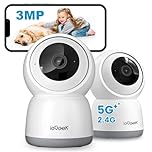 ieGeek 2K 3MP Indoor Camera No Monthly Fee, 2.4G/5Ghz WiFi Pet Camera, Plug-in 24-hour Security Camera, Night Vision, 360° PTZ, Motion Detection, Auto-Tracking, Two-Way Talk, Cloud/SD, Alexa, 2PCS